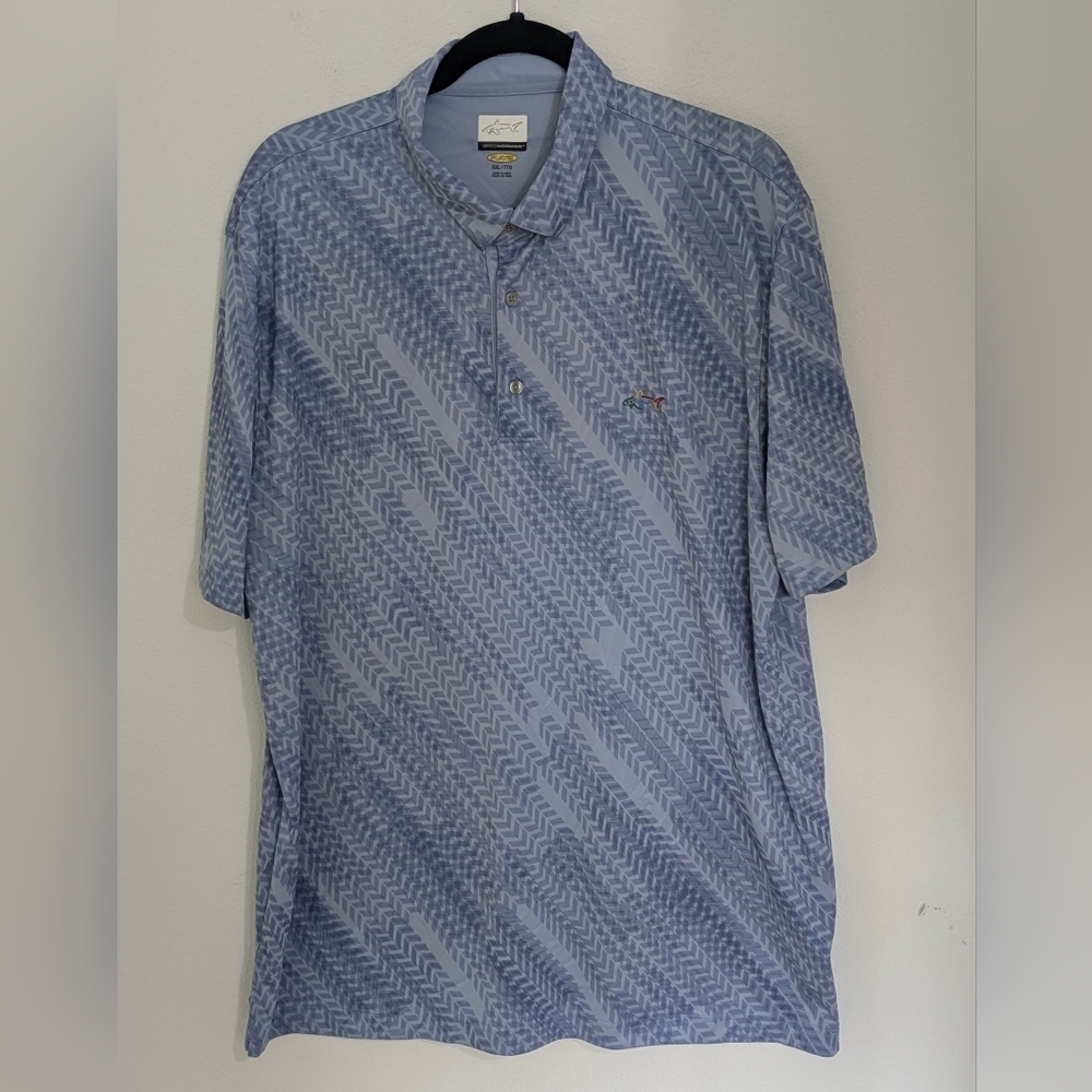 Greg Norman Men’s GOLF Performance Polo Shirt Light Blue Striped Size XXL EUC